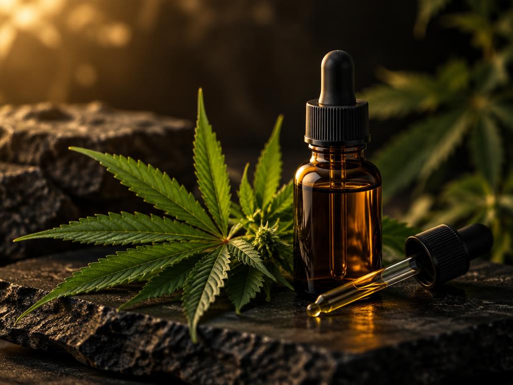 CBD oil and cannabis leaves